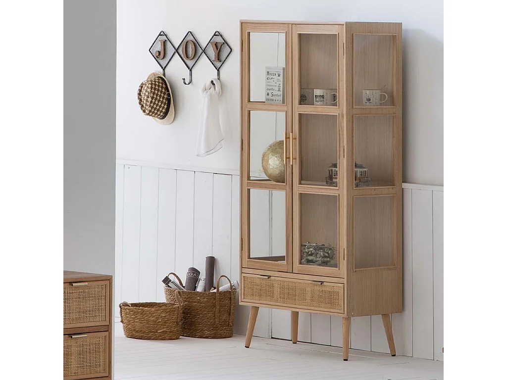 Vitrine en bois et grille marron 72x40.5x158.5h