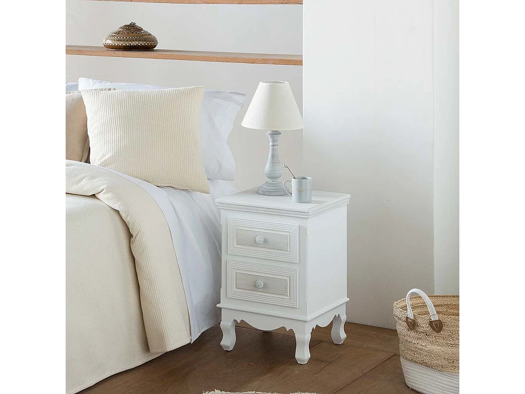 Mesita de noche de madera de 2 cajones blanco 37x33.5x53