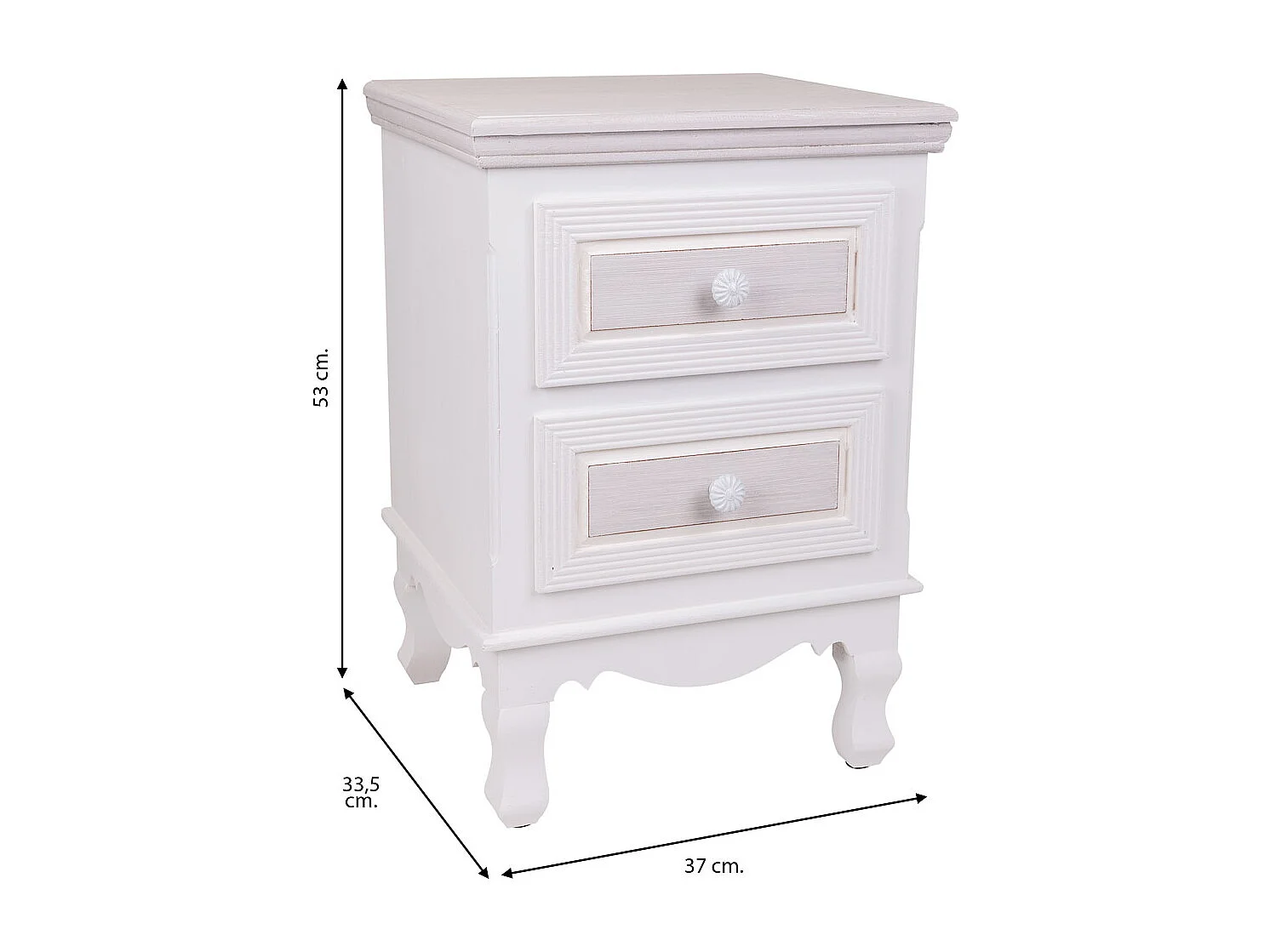 Mesita de noche de madera de 2 cajones blanco 37x33.5x53