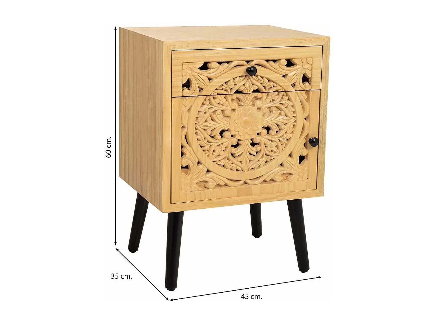 Mesa de cabeceira de madeira castanha 45x35x60h cm