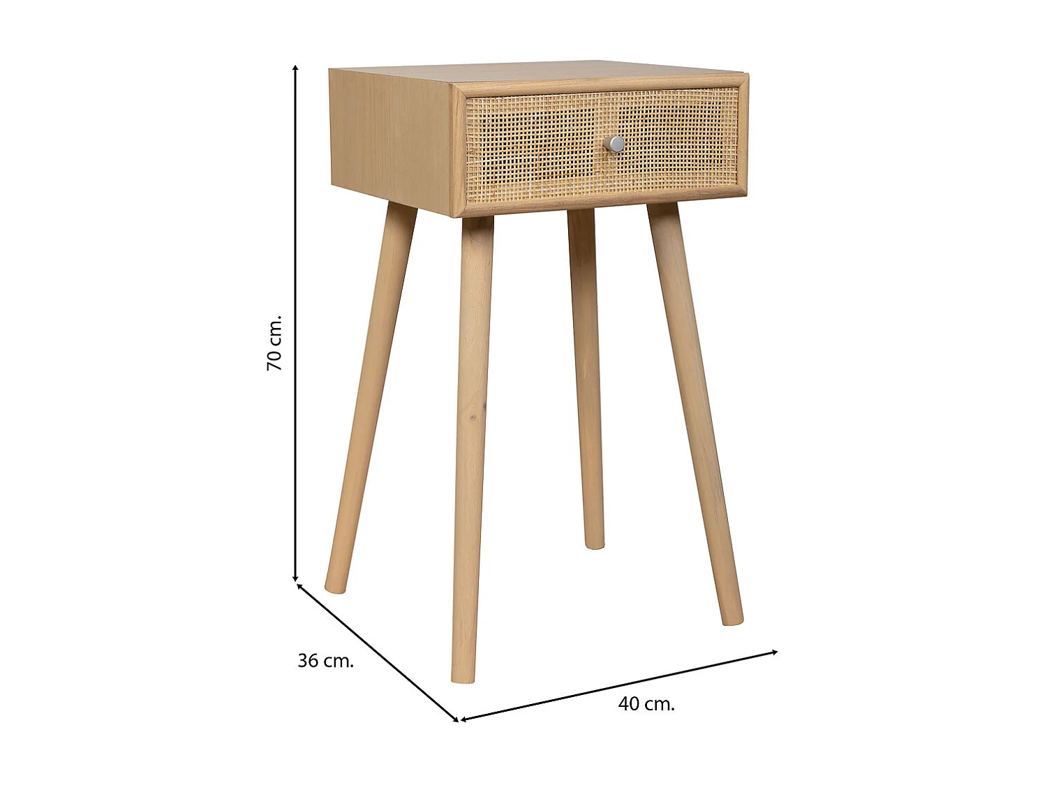 Nachttisch aus MDF und Rattan, 1 Schublade, braun, 40x36x70