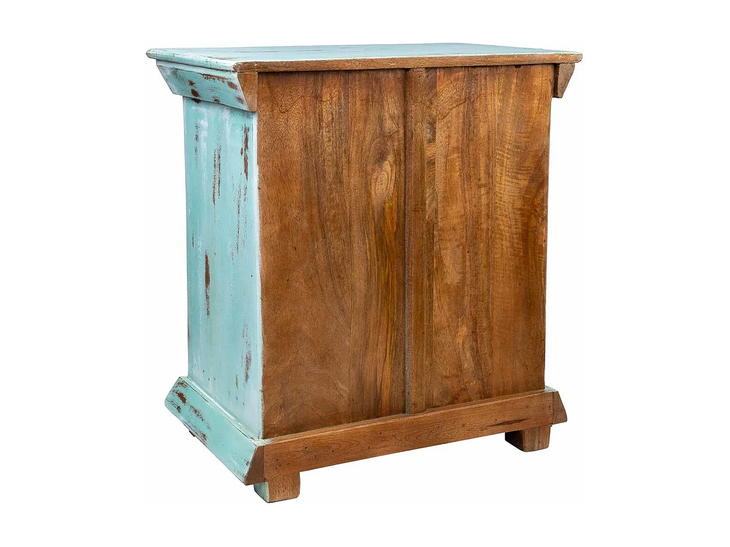 Table de chevet, bois + métal, avec finition artisanale verte 55x35x60