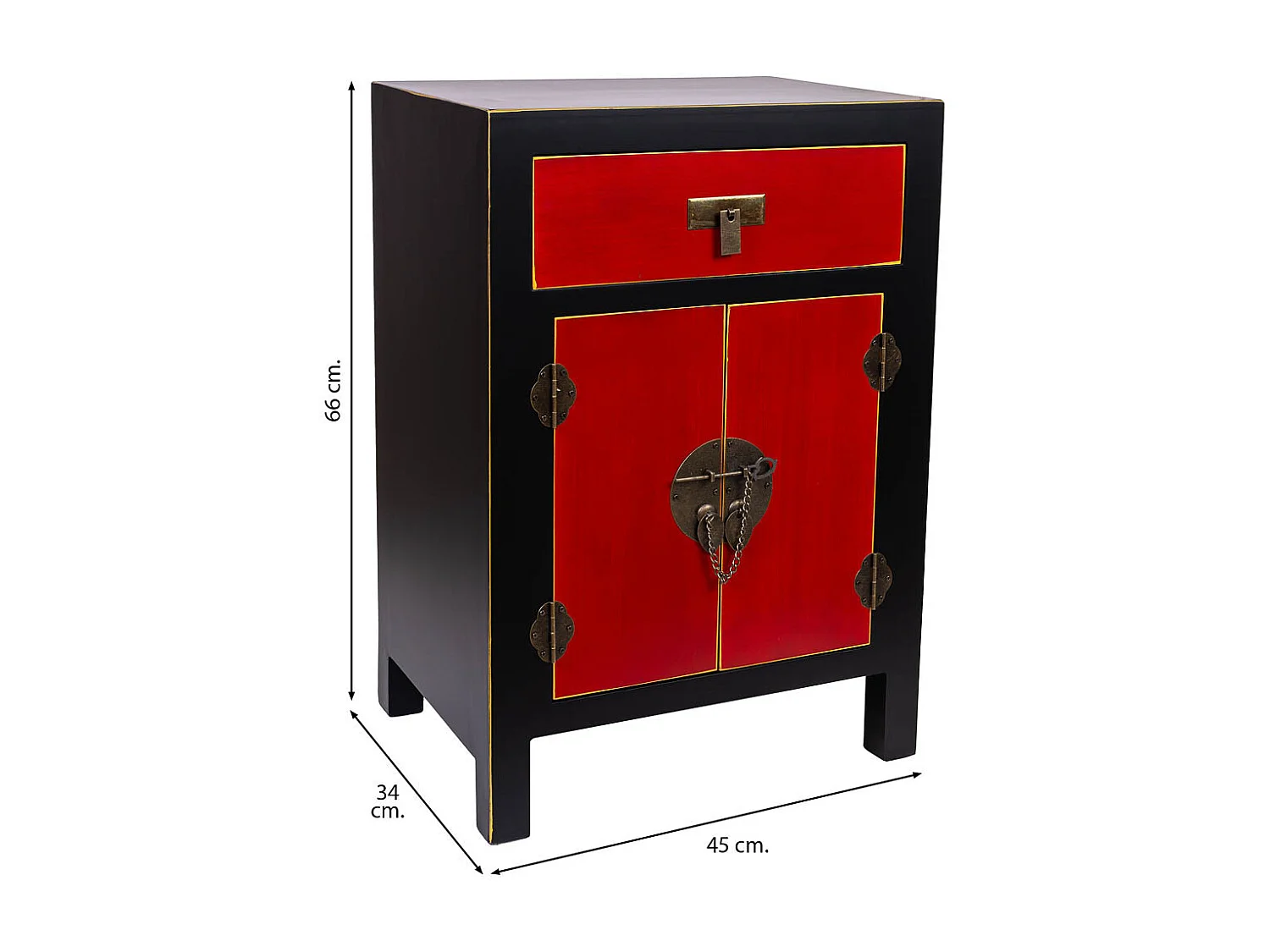 Mesita de noche de madera con 1 cajon y 2 puertas 45x34x66h cm