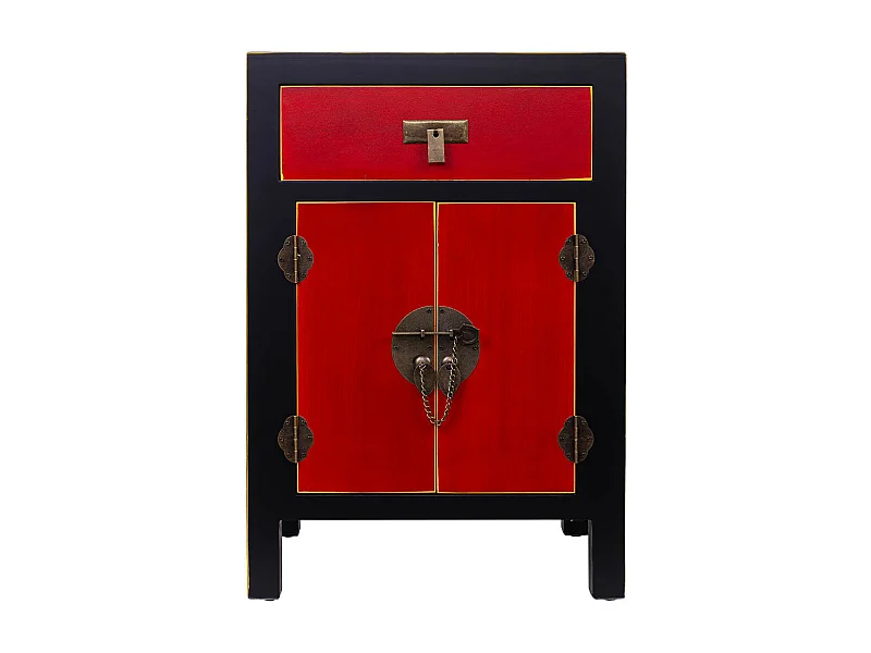 Mesita de noche de madera con 1 cajon y 2 puertas 45x34x66h cm