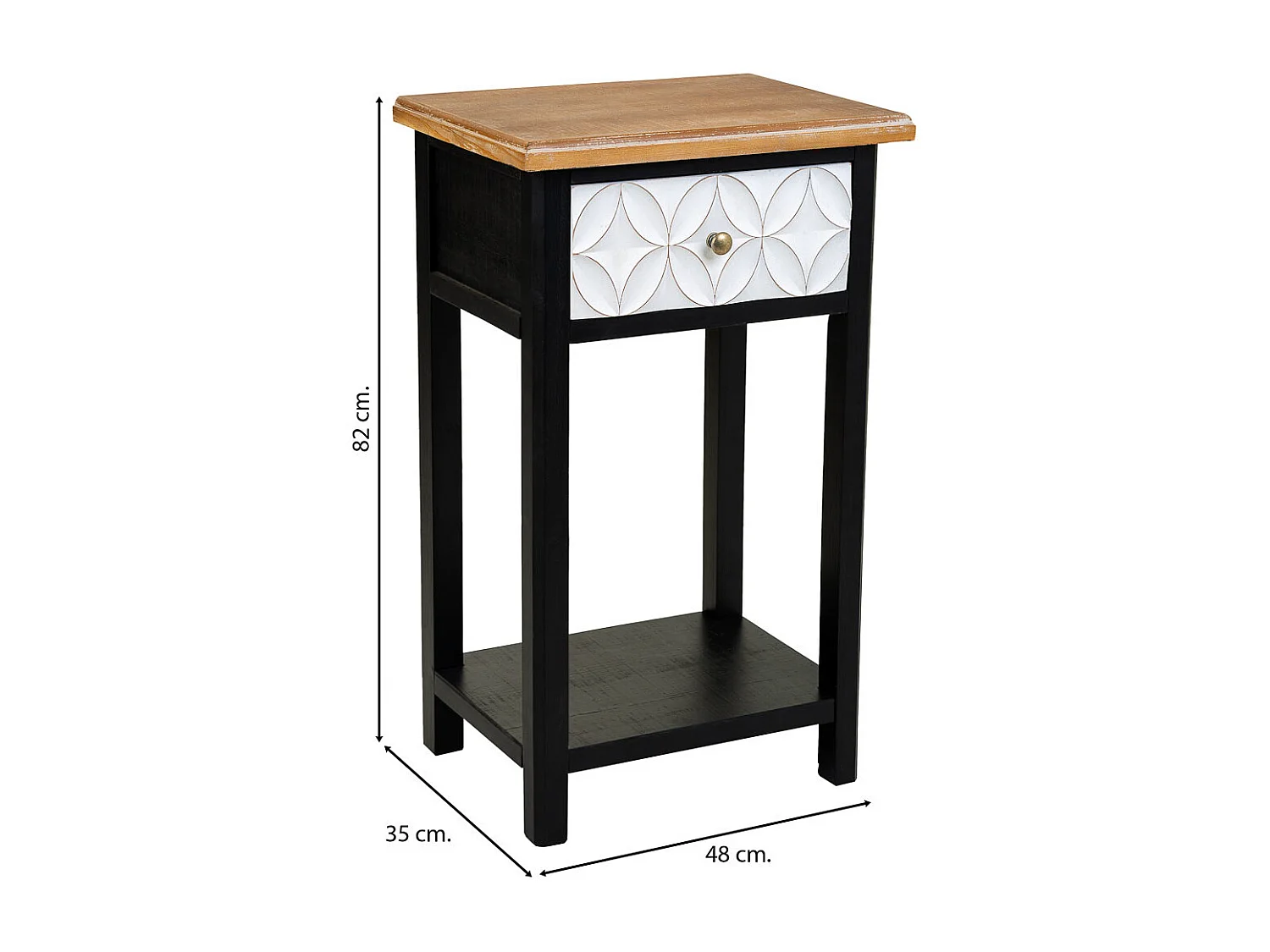 Nachttisch aus Holz mit 2 Schubladen und 1 Regal 48x35x82
