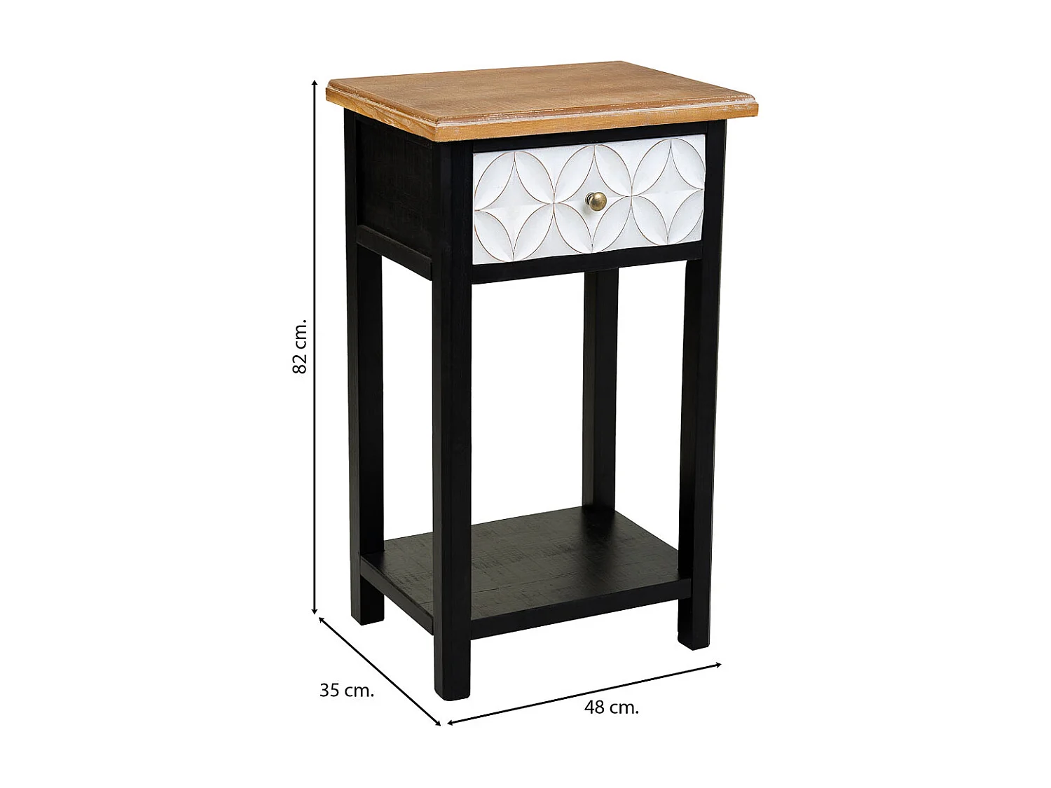 Mesita de madera con 2 cajon y 1 balda 48x35x82