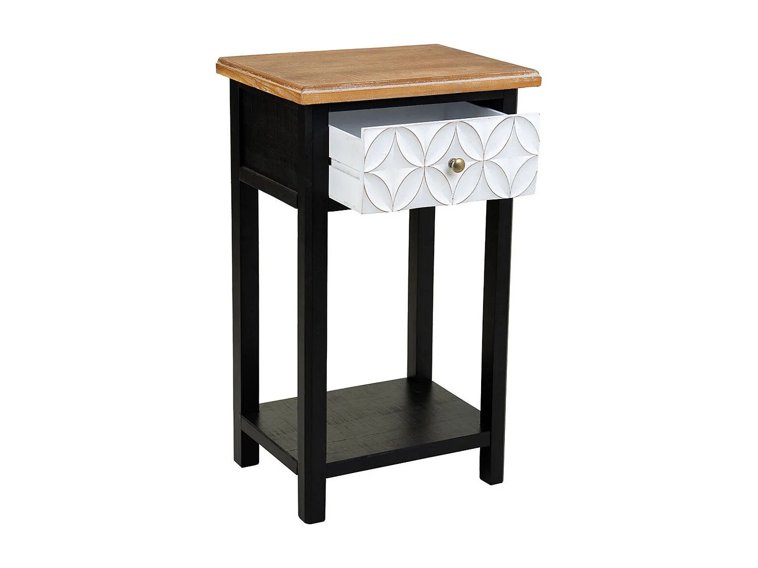 Mesita de madera con 2 cajon y 1 balda 48x35x82