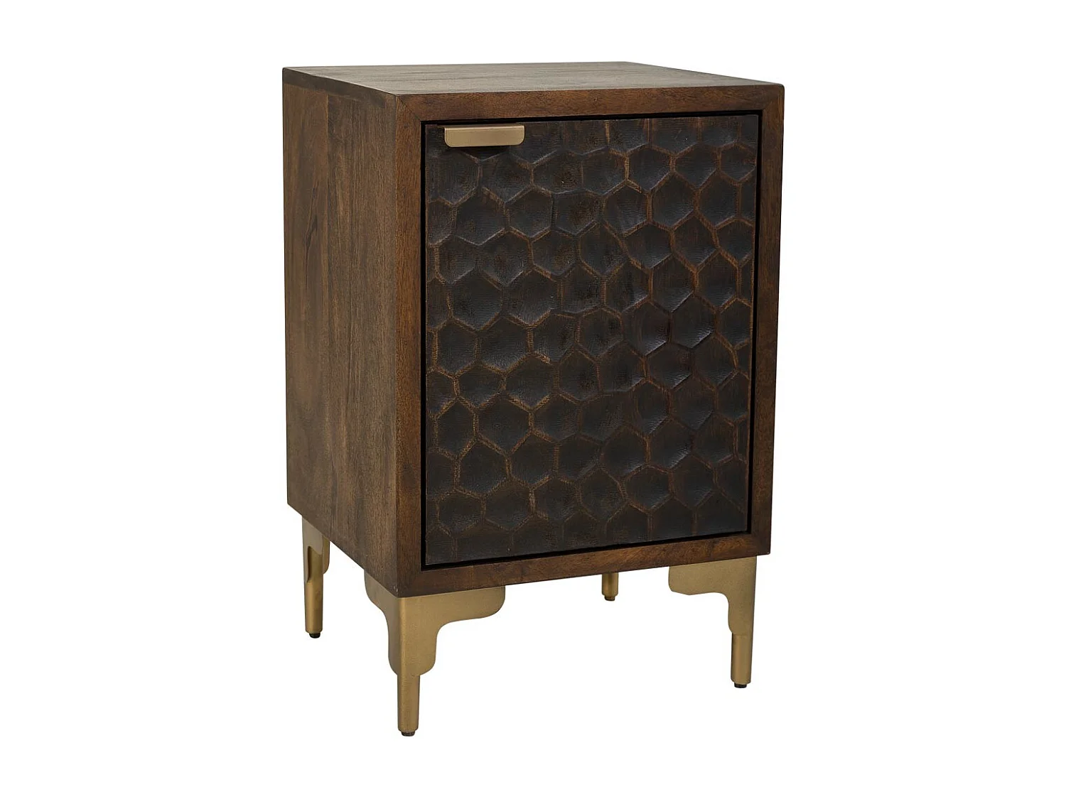 Brauner Couchtisch aus Holz und Metall mit 1 Tür, 40 x 35 x 60 cm