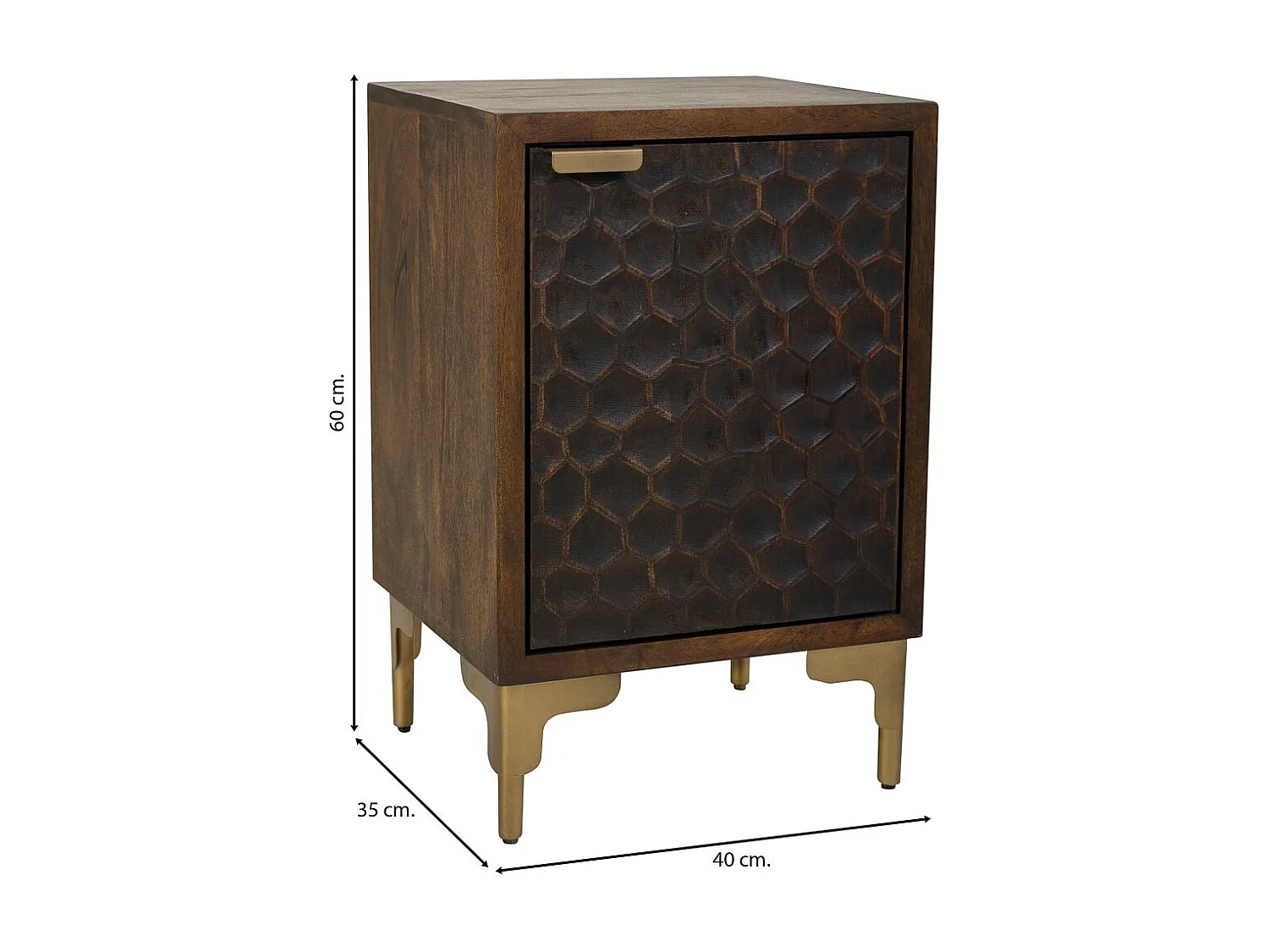 Brauner Couchtisch aus Holz und Metall mit 1 Tür, 40 x 35 x 60 cm