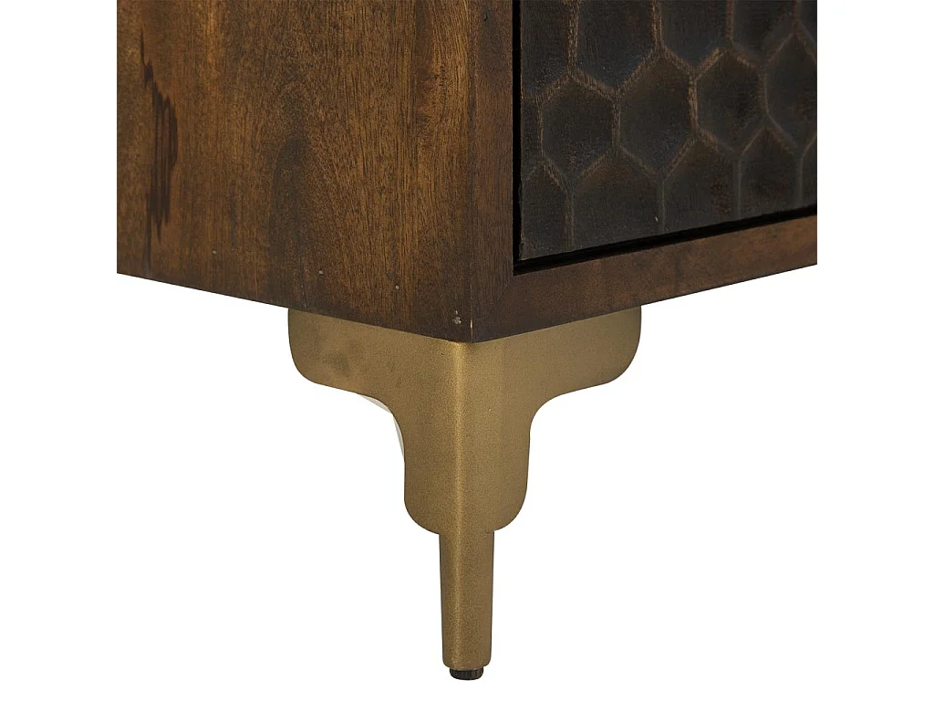 Brauner Couchtisch aus Holz und Metall mit 1 Tür, 40 x 35 x 60 cm