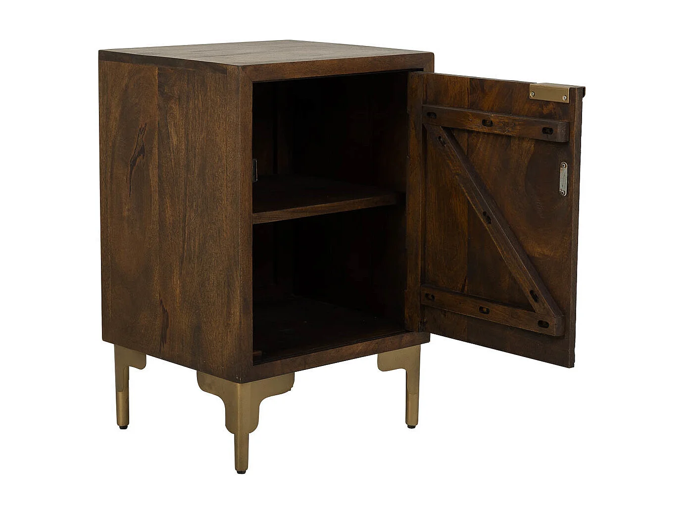 Brauner Couchtisch aus Holz und Metall mit 1 Tür, 40 x 35 x 60 cm