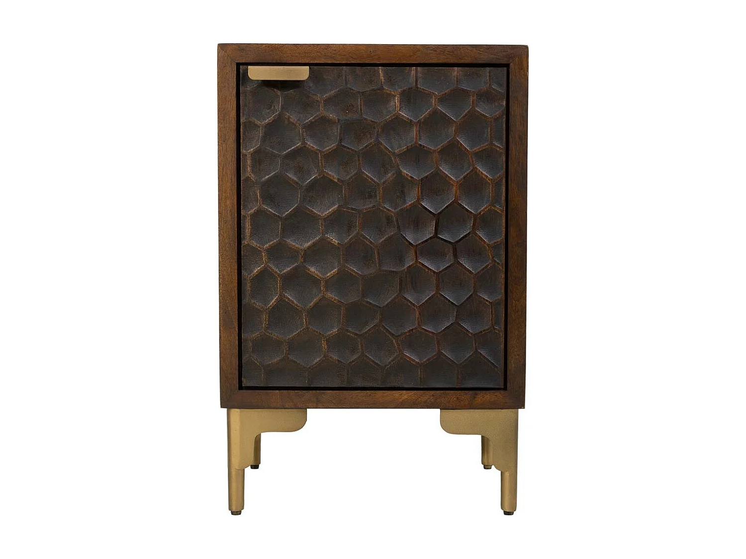 Brauner Couchtisch aus Holz und Metall mit 1 Tür, 40 x 35 x 60 cm