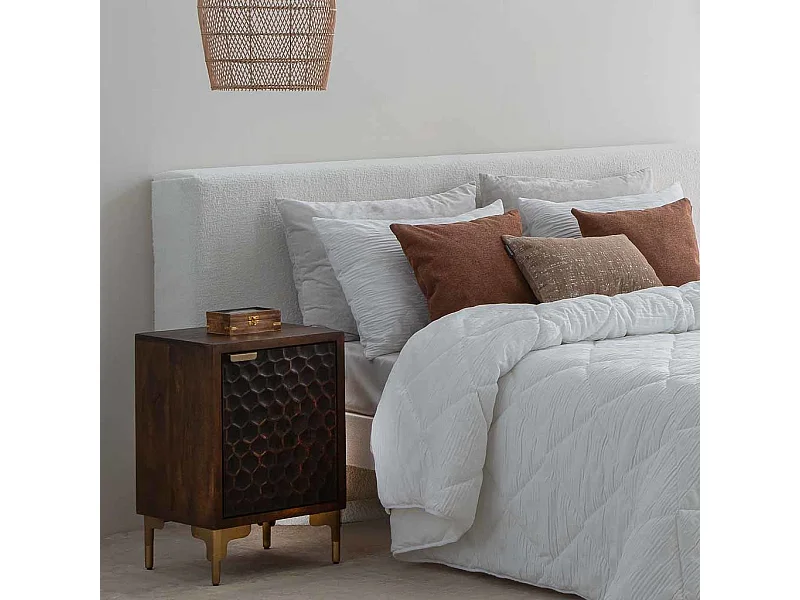 Mesita de madera y metal de 1 puerta marron 40x35x60