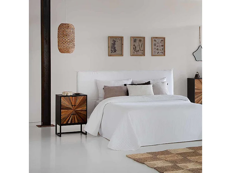 Holz- und Metalltisch mit 1 Schublade und 1 Tür in Braun 44x36x67