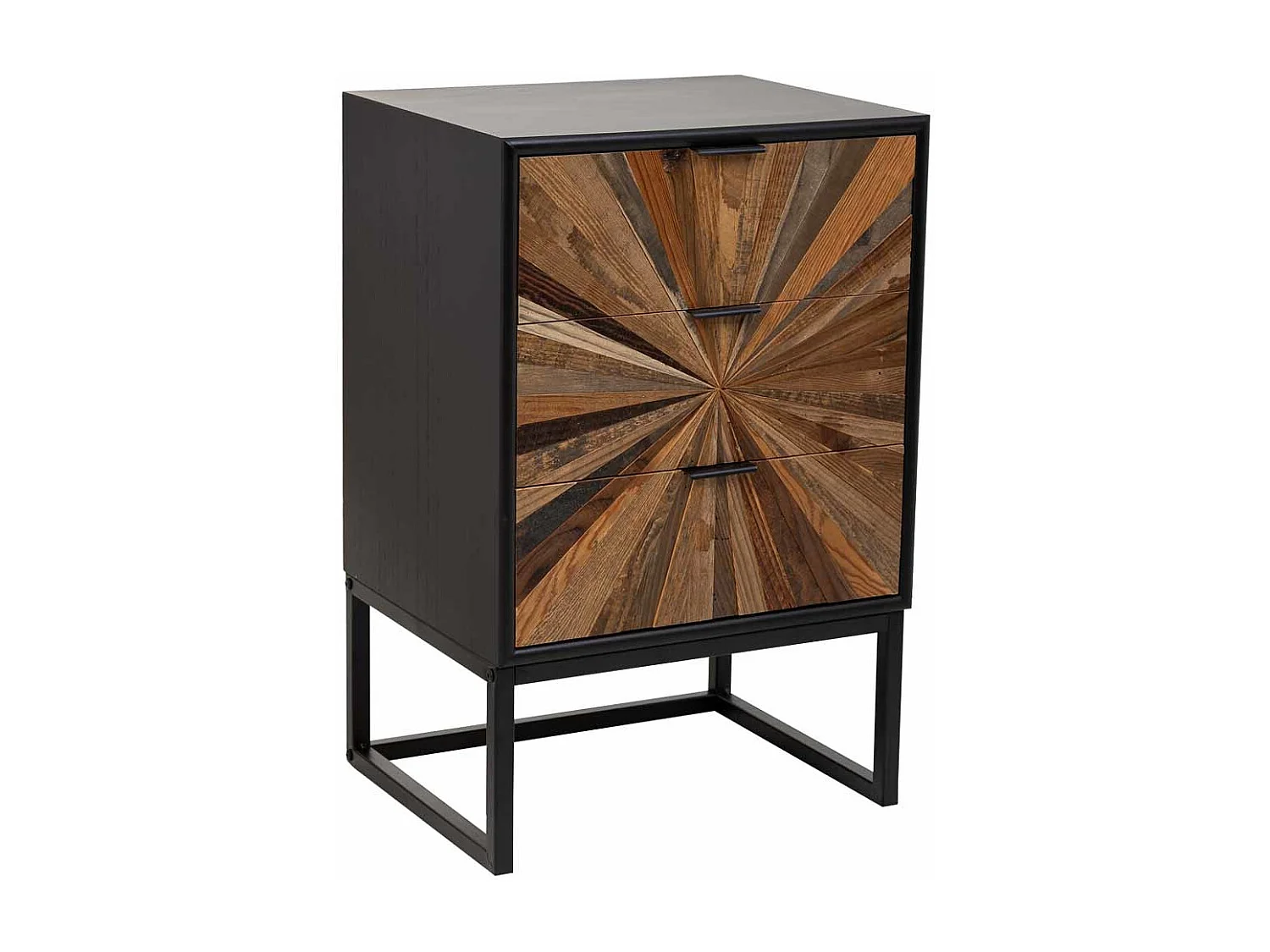 Mesa de cabeceira de madeira e metal com 3 gavetas castanha 44x35x66