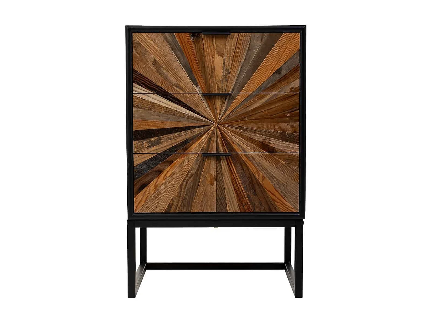 Mesa de cabeceira de madeira e metal com 3 gavetas castanha 44x35x66