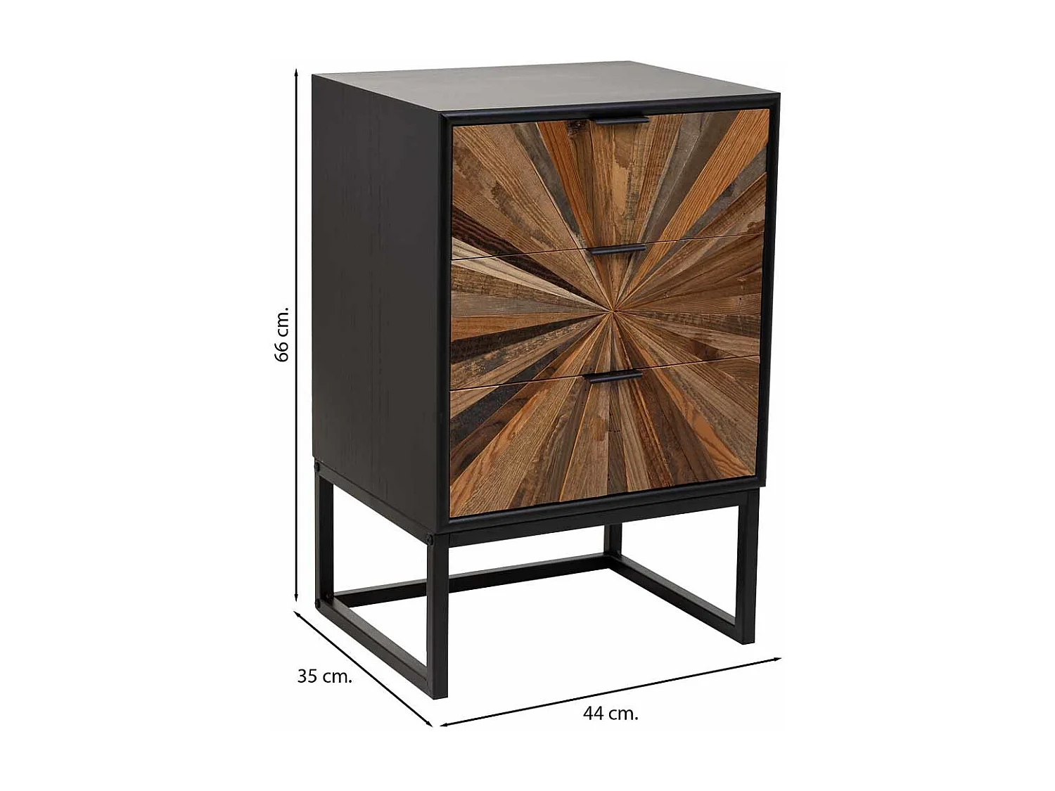 Holz- und Metalltisch mit 1 Schublade und 1 Tür in Braun 44x36x67