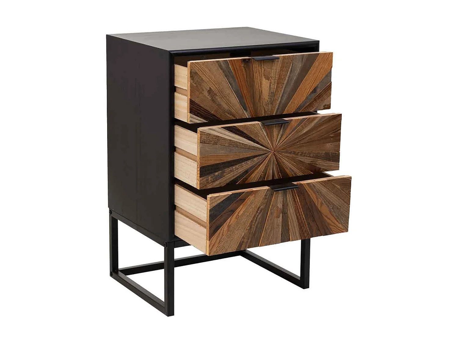 Holz- und Metalltisch mit 1 Schublade und 1 Tür in Braun 44x36x67