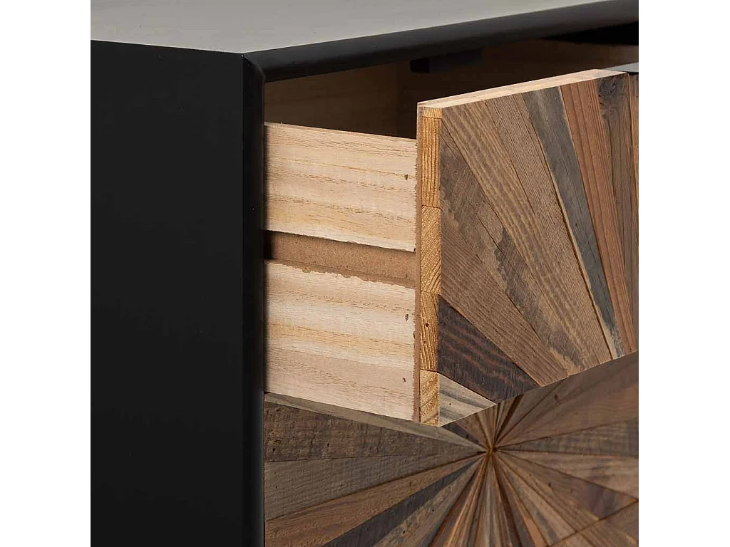 Holz- und Metalltisch mit 1 Schublade und 1 Tür in Braun 44x36x67