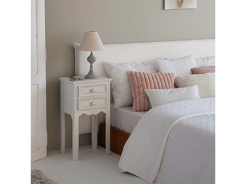 Table de nuit en bois avec 2 tiroirs blancs 38x28x69.