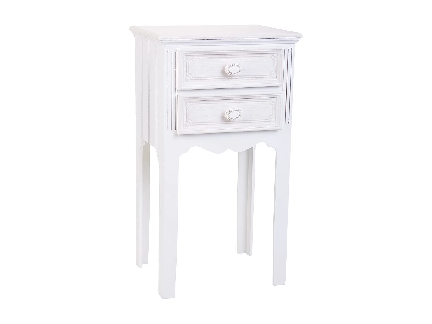 Table de nuit en bois avec 2 tiroirs blancs 38x28x69.