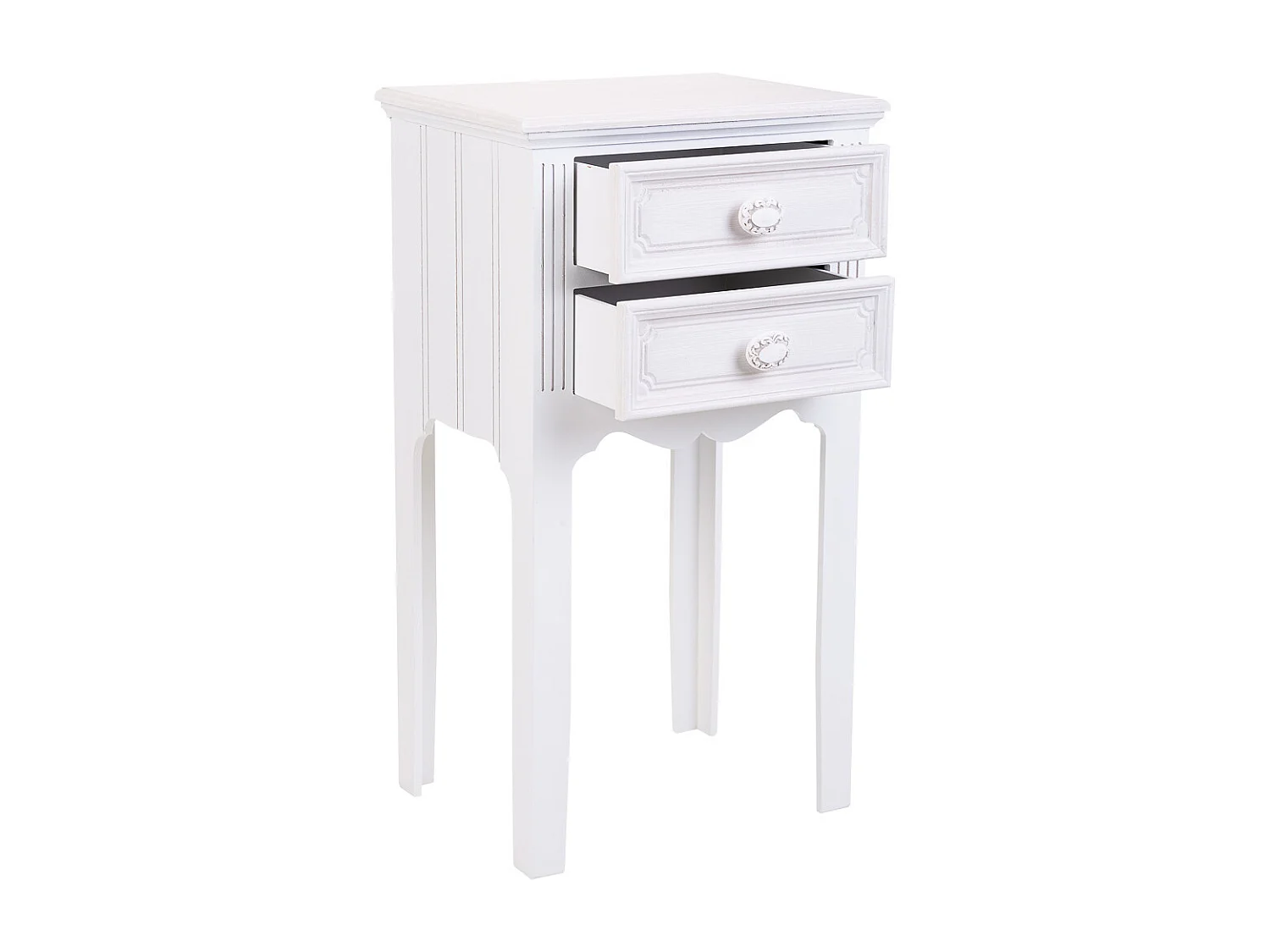 Table de nuit en bois avec 2 tiroirs blancs 38x28x69.