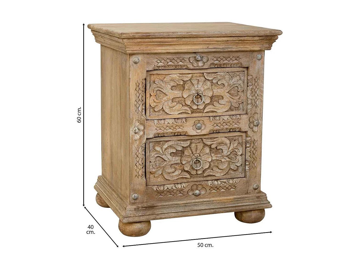 Comodino in legno artigianale marrone 50x40x60.