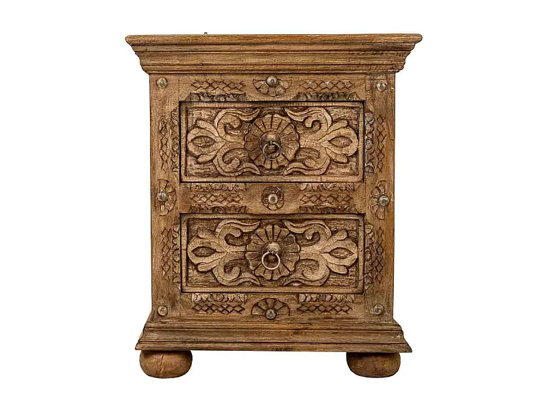 Mesita de noche de madera artesanal marron 50x40x60