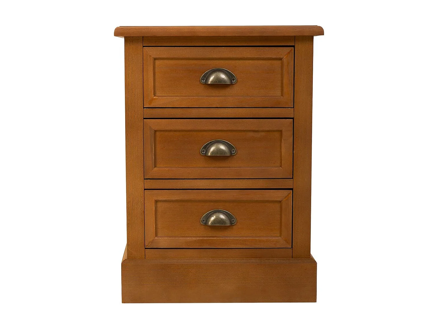 Mesa de cabeceira de madeira com 3 gavetas castanha 45x35x60