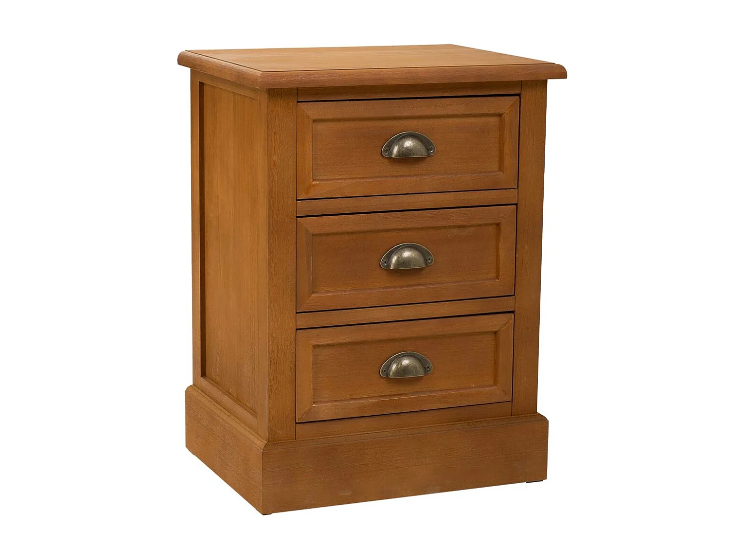 Mesa de cabeceira de madeira com 3 gavetas castanha 45x35x60