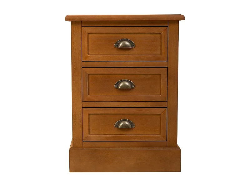 Comodino in legno con 3 cassetti marrone 45x35x60