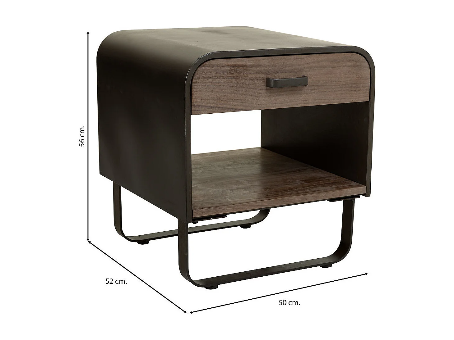 Mesa de centro metal preto e madeira 50x52x56h cm