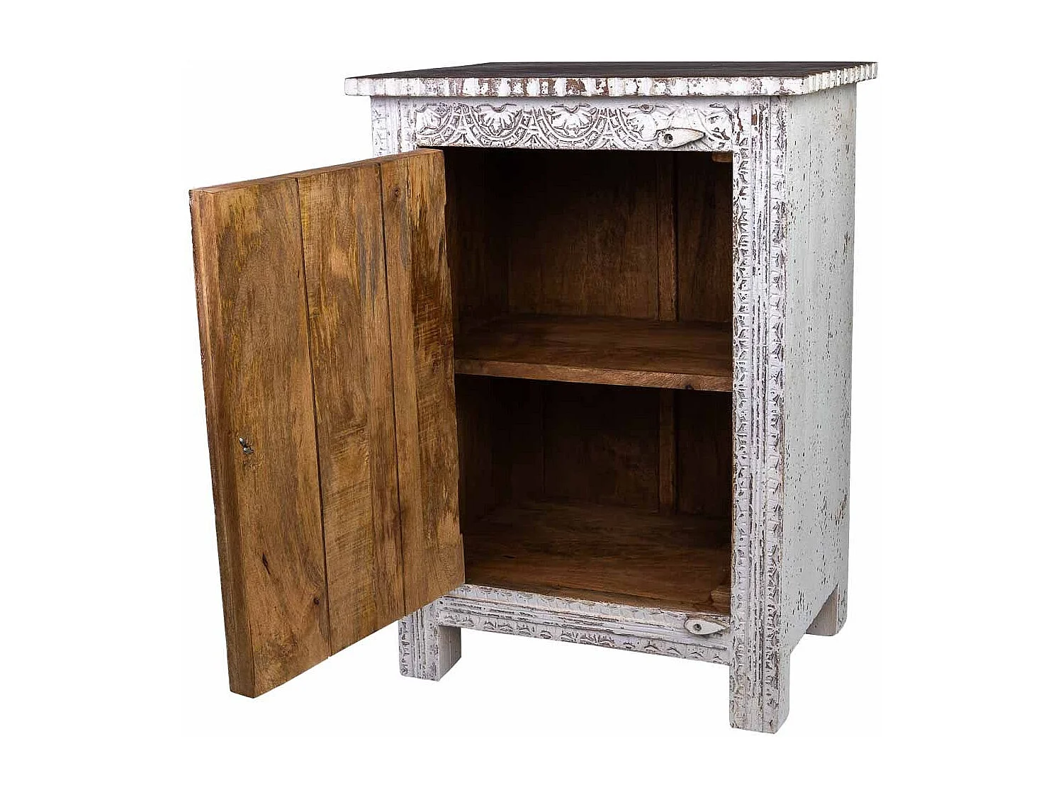 Handgefertigter Couchtisch aus Holz einer Tür, 53 x 40 x 73 cm, weiß