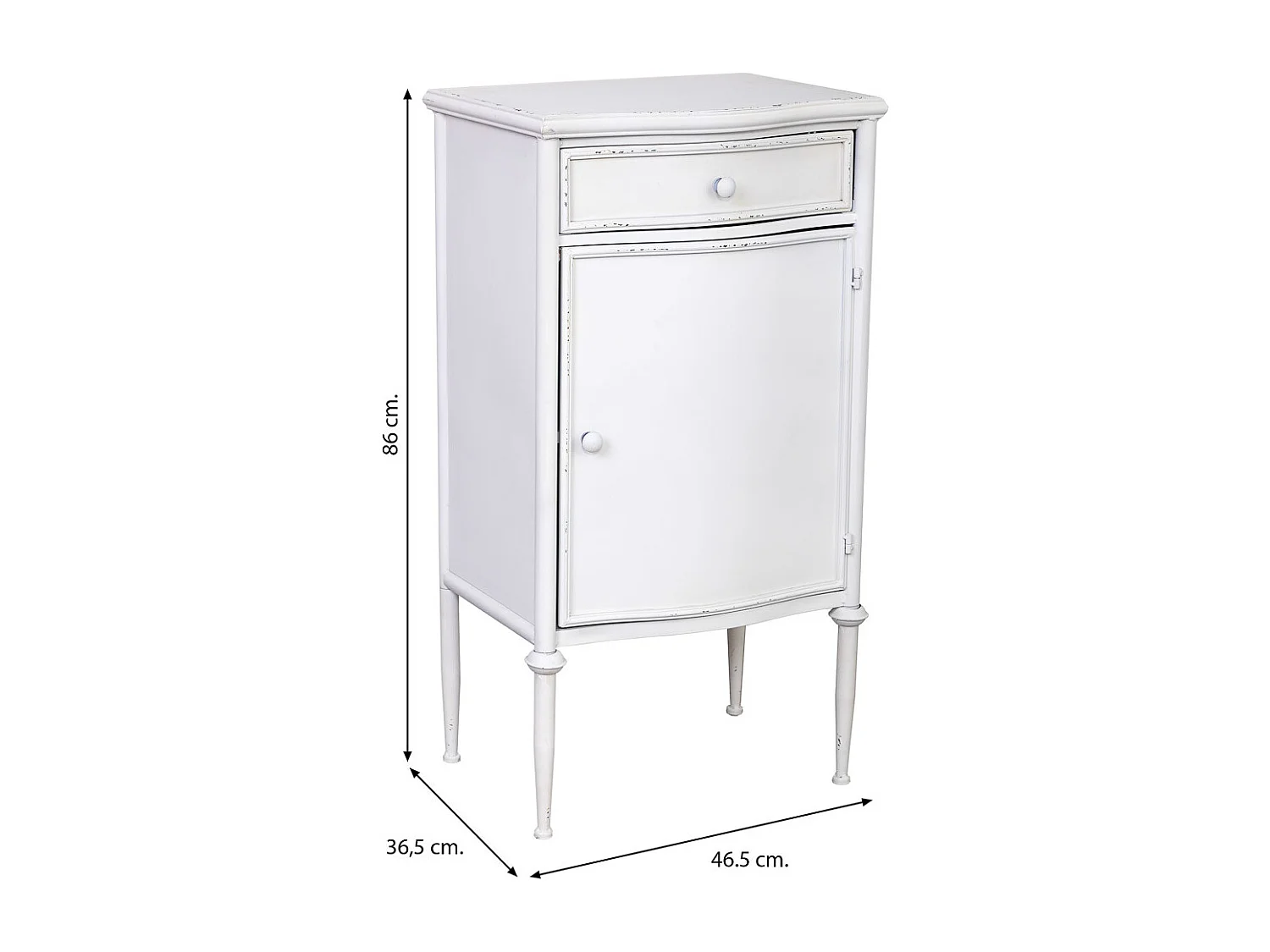 Tavolo in metallo con 1 cassetto e 1 porta bianco 46,5x36,5x86h cm