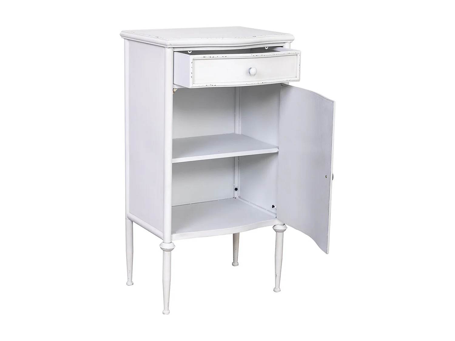 Tavolo in metallo con 1 cassetto e 1 porta bianco 46,5x36,5x86h cm