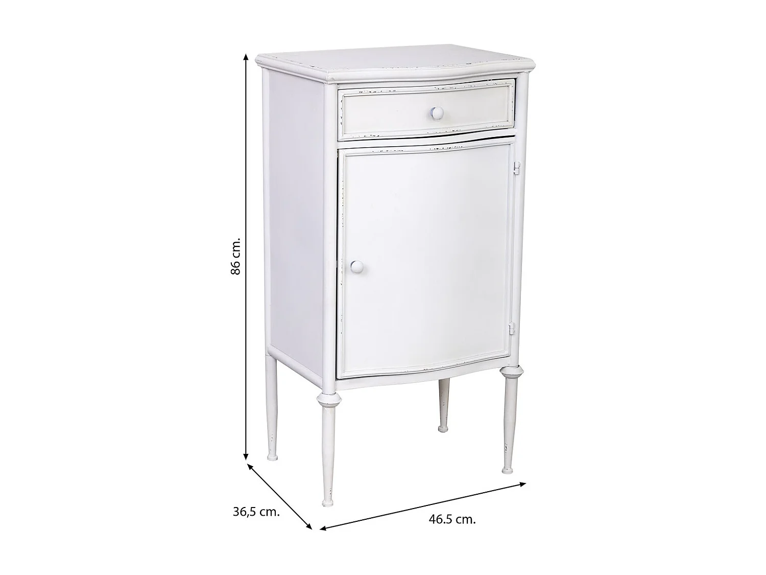 Mesita de metal de 1 cajon y 1 puerta blanco 46.5x36.5x86h cm