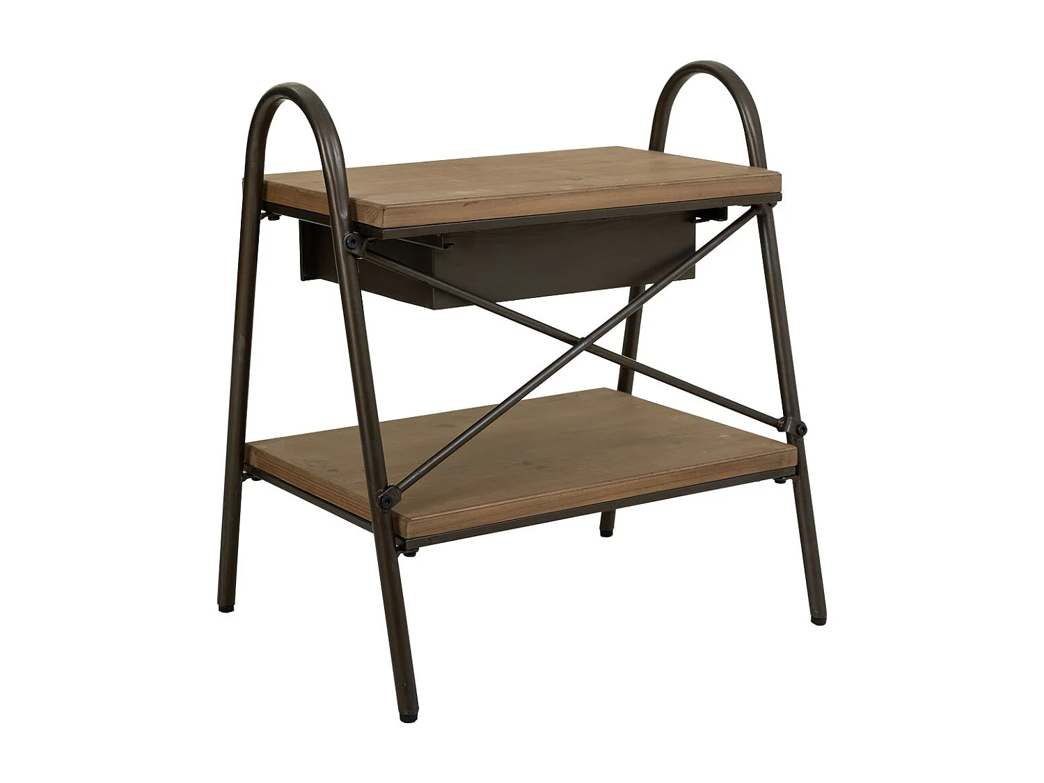 Mesa de centro madeira castanha e metal 52x42x60h cm