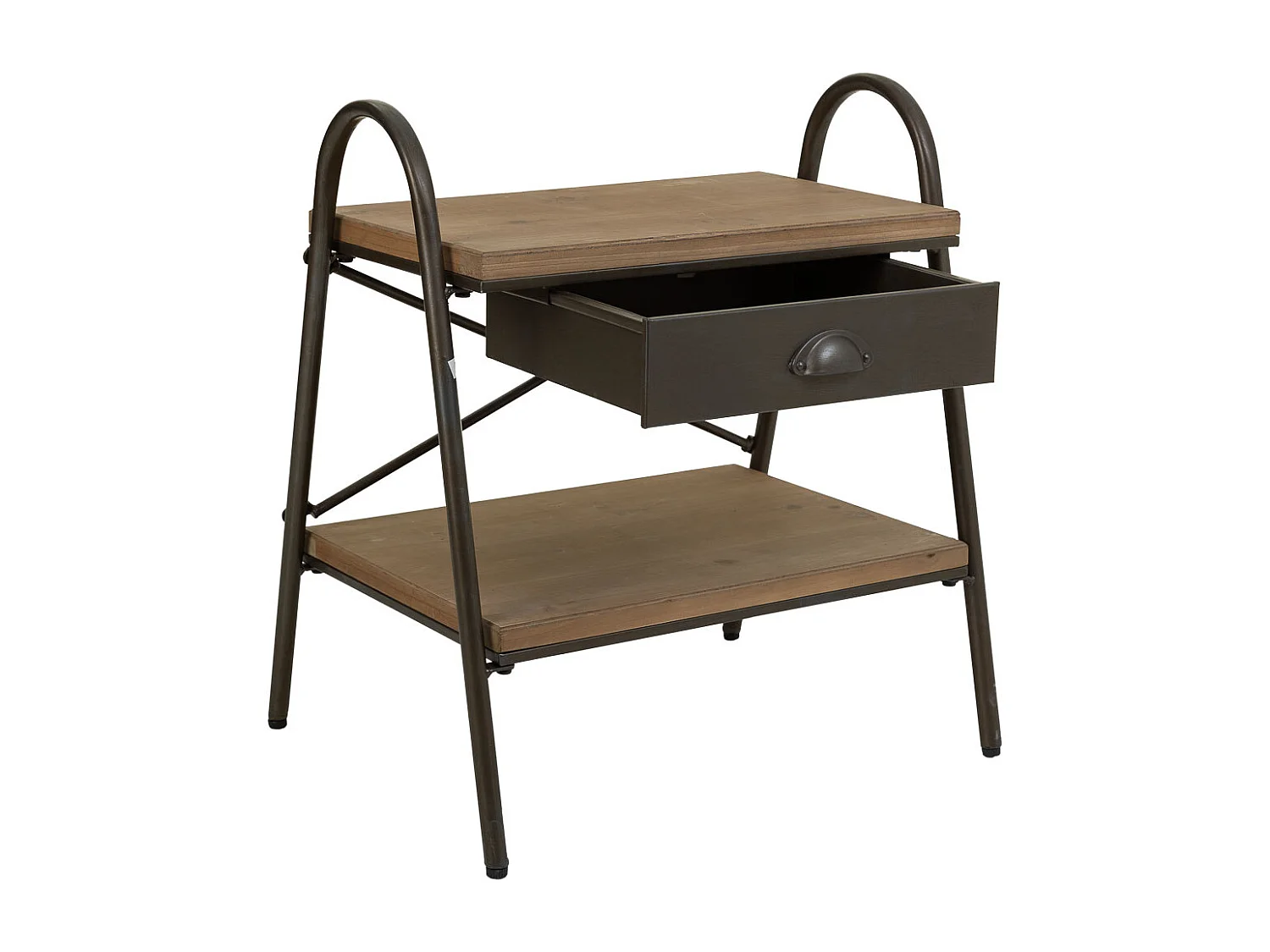 Mesa de centro madeira castanha e metal 52x42x60h cm