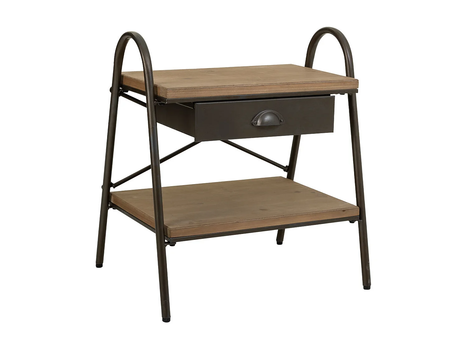 Nachttisch aus braunem Holz und Metall, 52x42x60H cm