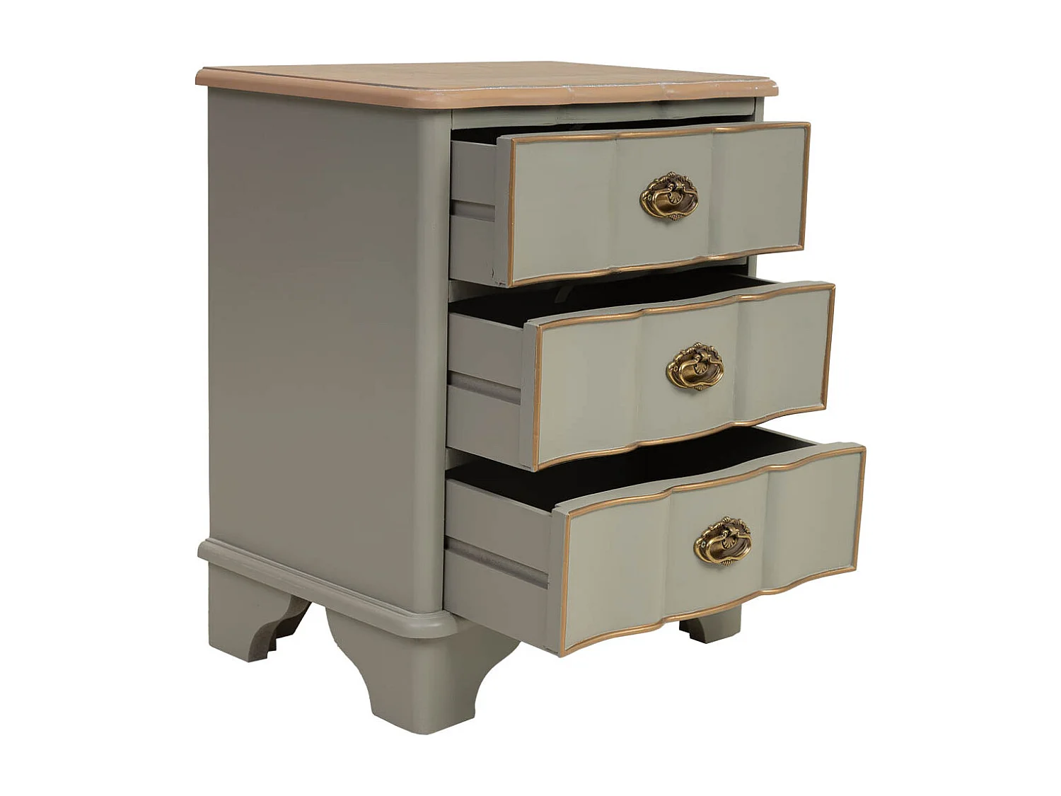 Table en bois laqué vert vieilli avec 3 tiroirs 50x35x60