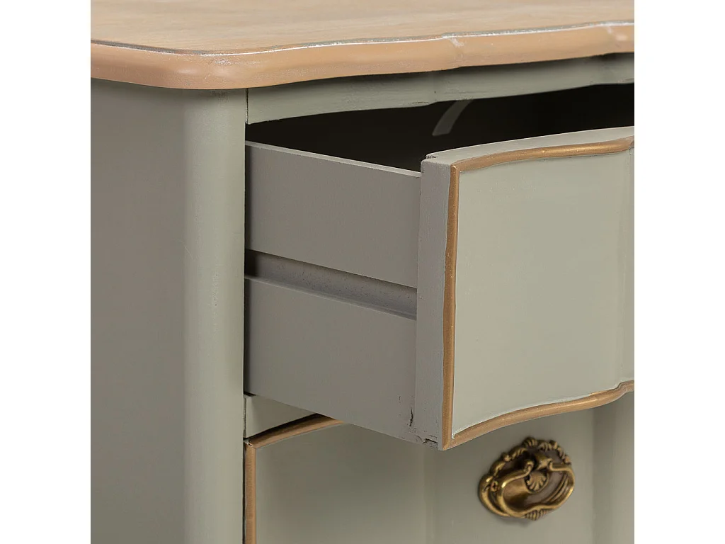 Table en bois laqué vert vieilli avec 3 tiroirs 50x35x60