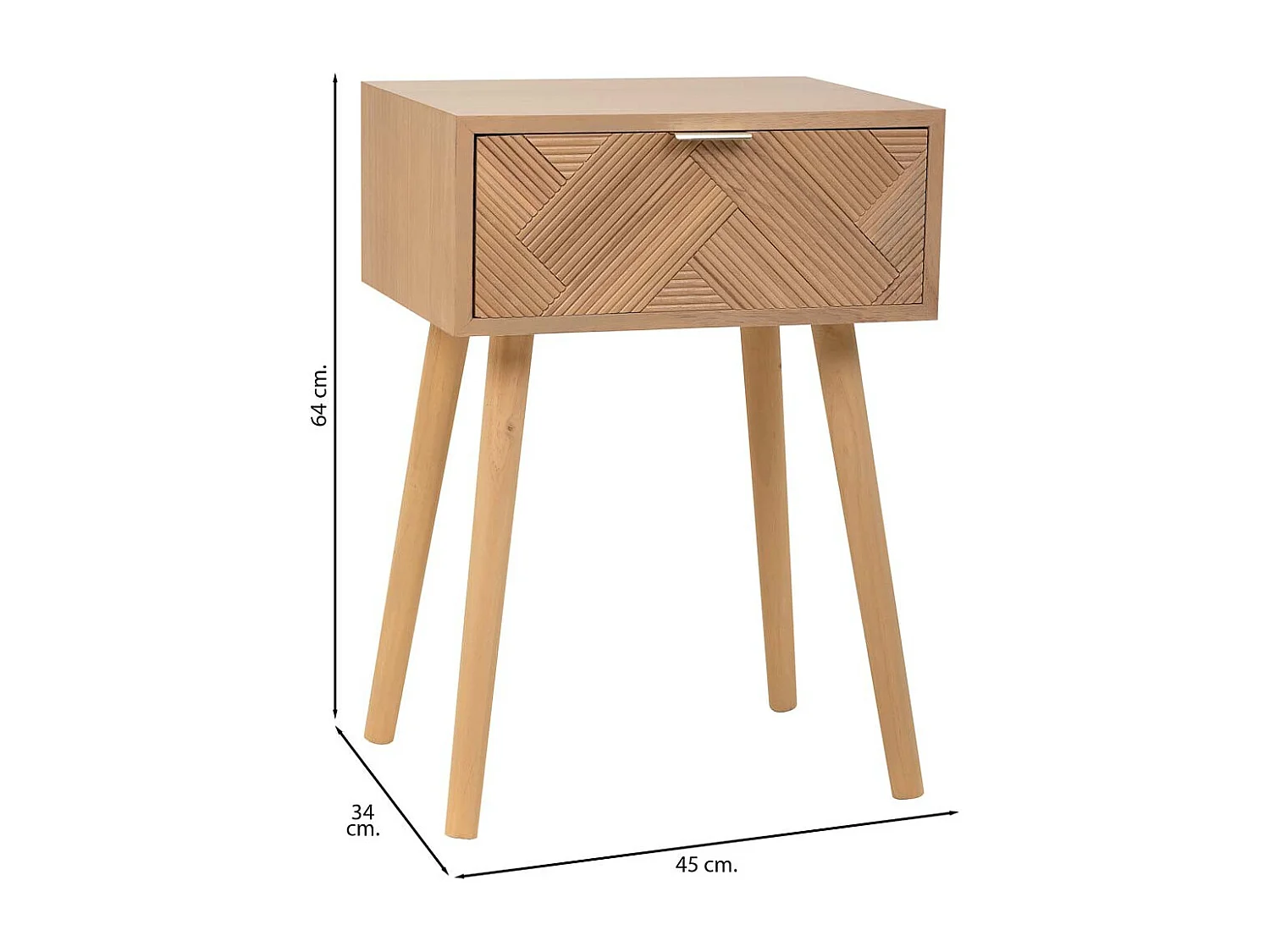 Mesa de apoio de madeira com 1 gaveta castanha 45x34x64