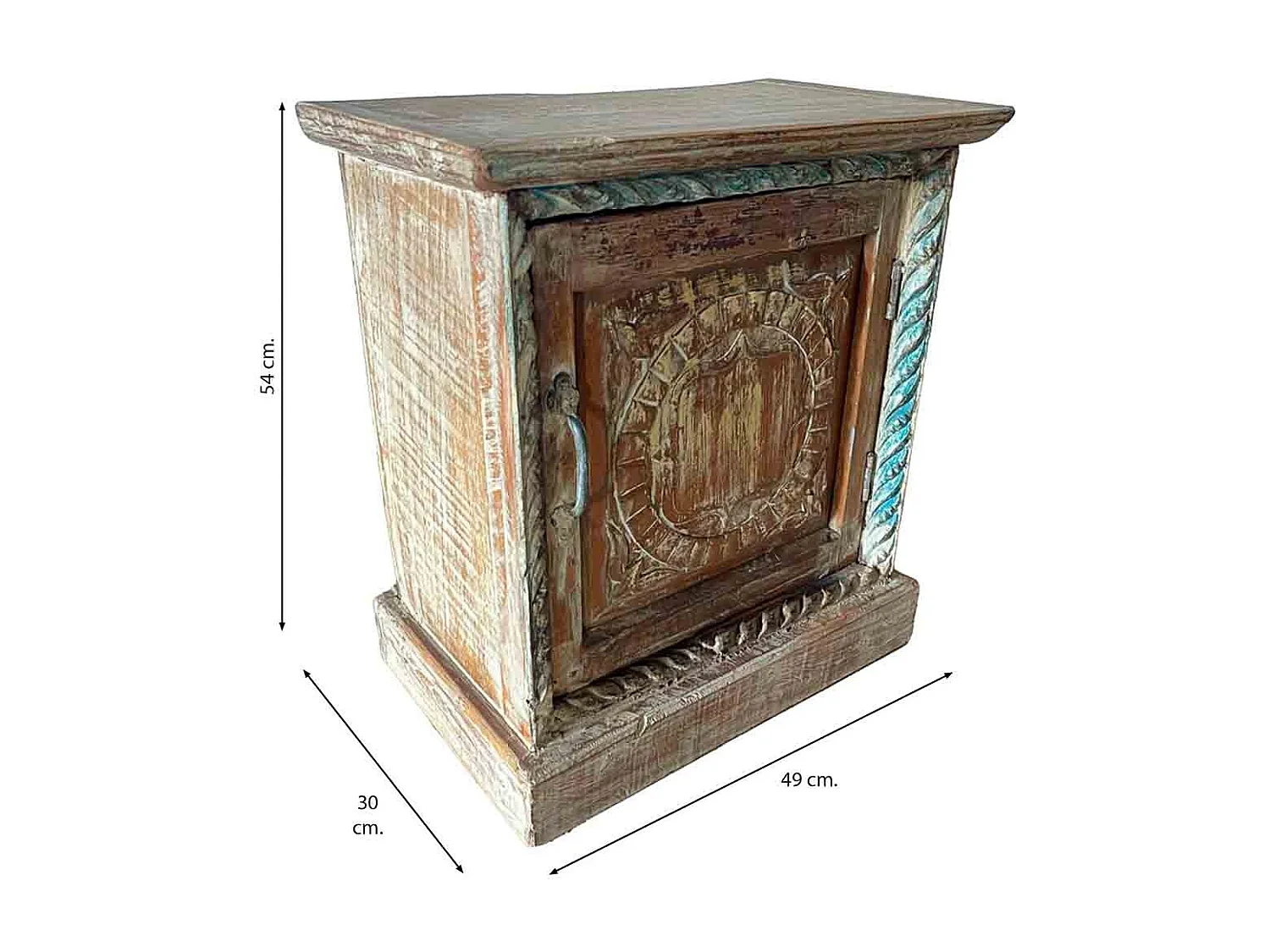Mesa de centro, madeira castanha, acabamento feito à mão 49x30x54h cm
