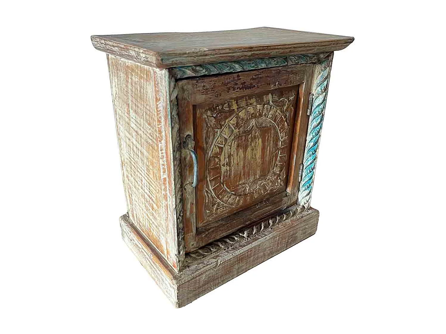 Mesa de centro, madeira castanha, acabamento feito à mão 49x30x54h cm