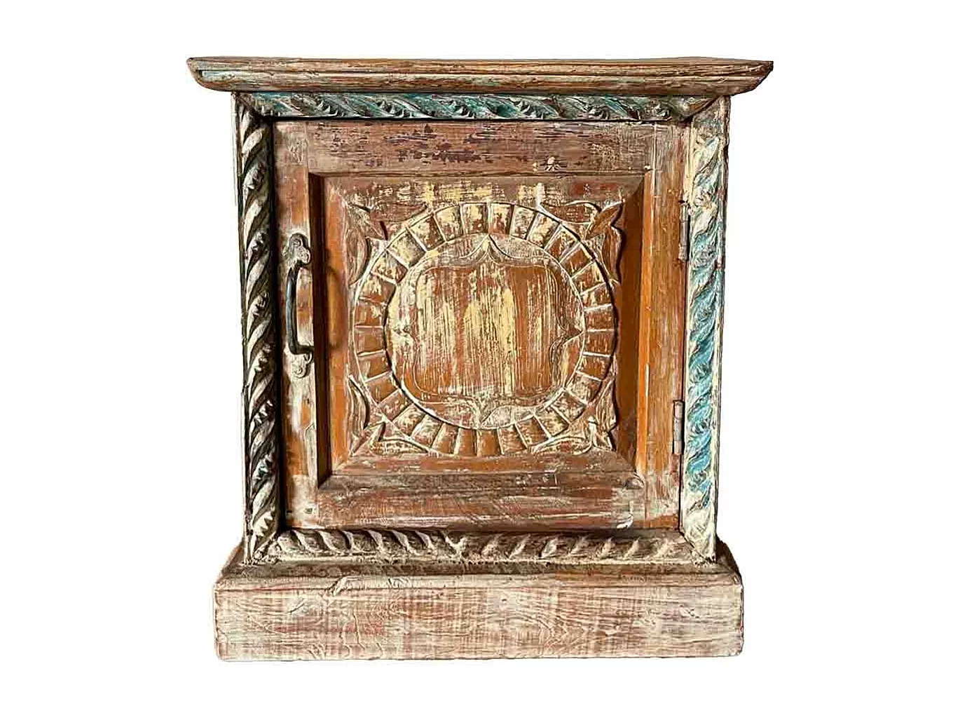 Mesa de centro, madeira castanha, acabamento feito à mão 49x30x54h cm