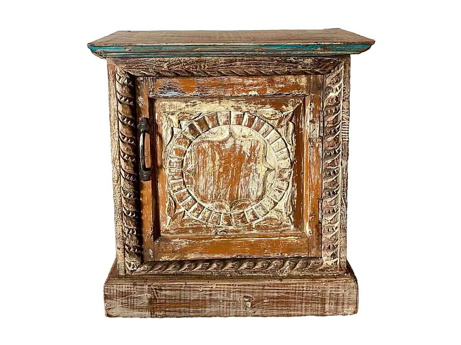 Mesa de centro, madeira castanha, acabamento feito à mão 52x30x57h cm