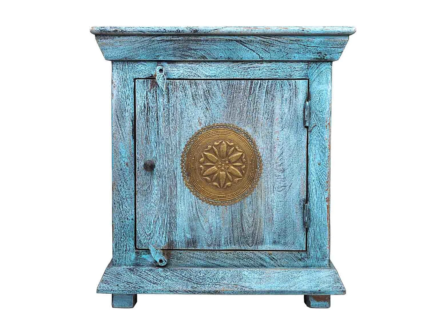 Mesinha de madeira e metal, acabamento artesanal envelhecido, 55x35x60