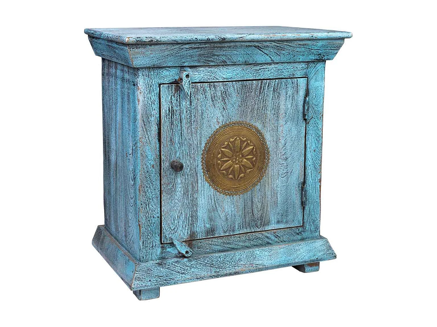 Comodino in legno e metallo con finitura artigianale 55x35x60 h cm