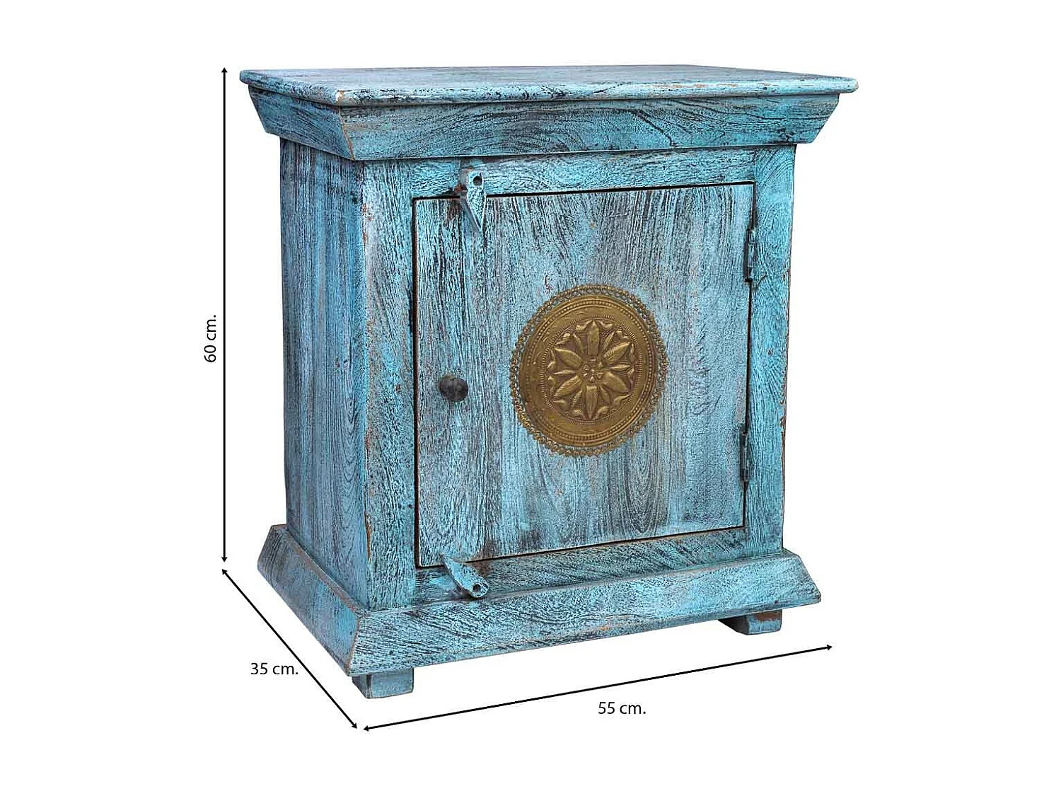 Comodino in legno e metallo con finitura artigianale 55x35x60 h cm