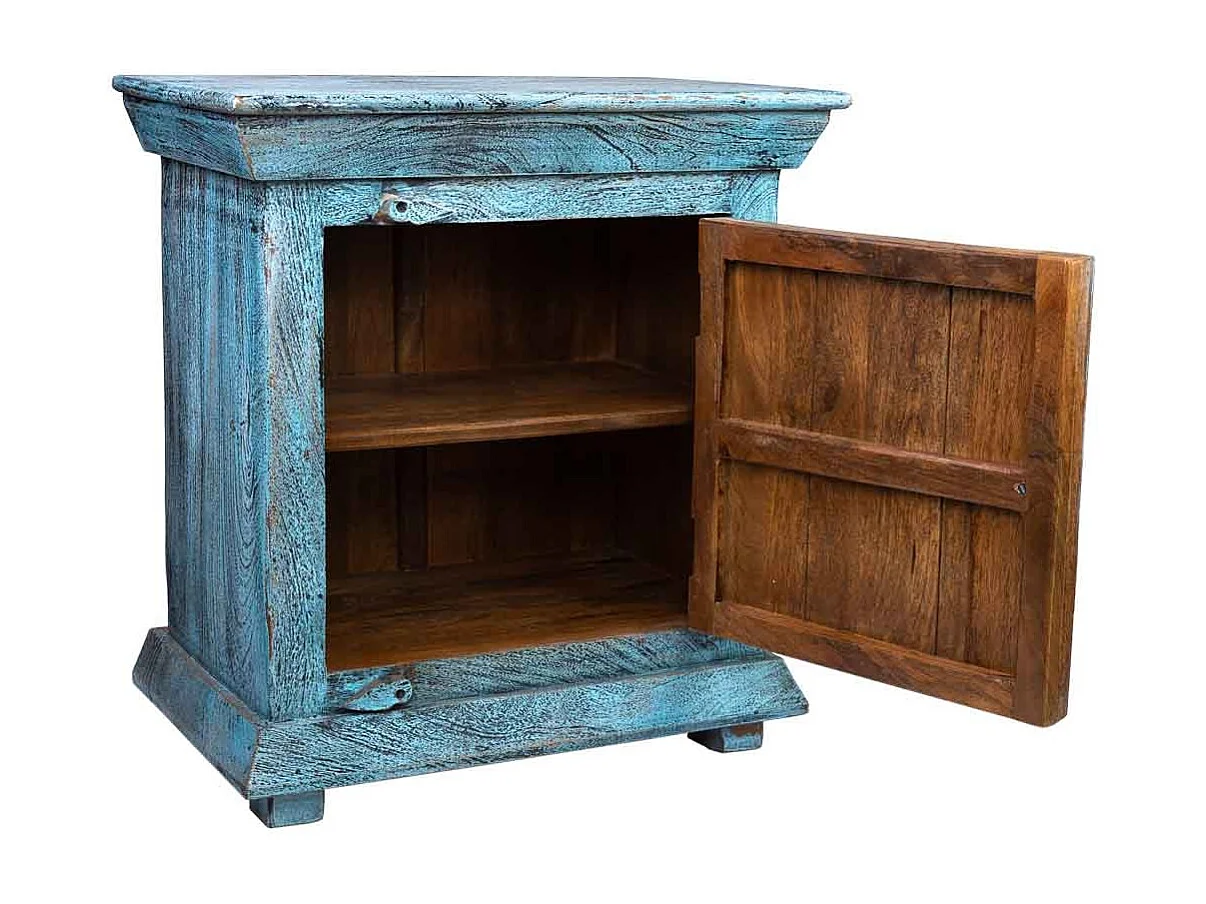 Comodino in legno e metallo con finitura artigianale 55x35x60 h cm